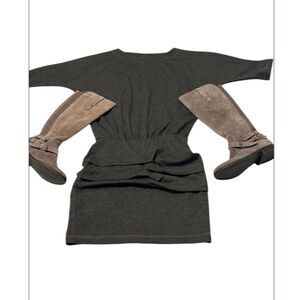 Nicole Miller szS grey dropped waist ruffled skirt raglan sleeve bodycon EUC